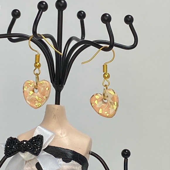 Unique Handmade Polymer Clay Heart Drop Earrings - Picture 9 of 12